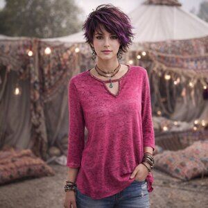 Juicy Couture Merlot Crystal Wrapped Neckline Knit Tunic, Size Medium